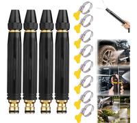 1/2/3/4 pcs High Pressure Car Wash Spray Gun,3 Spray Patterns, 360° Adjustable Garden Hose Nozzle with Hose Clamps,Outdoor Cleaning Spray Tool, for Garden, Car, Patio,Cleaning,Home (4*Nozzle+8*clamp)
