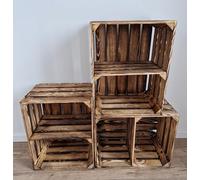 1,2,3,4 Solid&Strong Storage Wooden Crates Fruit Storage Box Shelf Decor -Clean -Natural, Burn effect -Crate -Record Crates (Burnt effect short, 3)