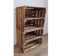 1,2,3,4 Solid&Strong Storage Wooden Crates Fruit Storage Box Shelf Decor -Clean -Natural, Burn effect -Record Crates (Burnt effect long, 2)