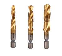 1/2/3/6Pcs Tap Drill Bit, Hex Shank Titanium Plated HSS Screw Thread Screw Compound Tap M3 M4 M5 M6 M8 M10 Hand Tools MINGPING (Color : 3Pcs Golden -1)