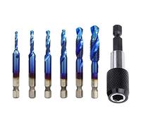 1/2/3/6Pcs Tap Drill Bit, Hex Shank Titanium Plated HSS Screw Thread Screw Compound Tap M3 M4 M5 M6 M8 M10 Hand Tools MINGPING (Color : 7Pcs Blue Long)