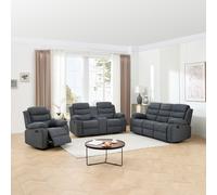 (1+2+3 seater, Grey) BOSTON 1+2 w CONSOLE+3 SEATER MANUAL FABRIC RECLINER w DRINKS CONSOLE SOFA SET