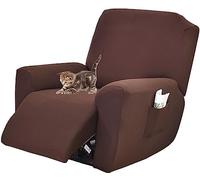 1/2/3 Seater Recliner Sofa Seat Covers Fabric Stretchy 4/6/8-Pieces Couch Slipcover Armchair Cover Non-Slip Furniture Protector, Elastic Spandex Soft Recliner Chair Protectors with Side Pocket ( Color
