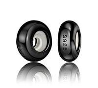 1 2 4 6 8 10 12 Gold Rose Silver Silicone Insert Stopper Spacer Bead Pendant 925 Sterling Silver Compatible With Pandora Moments Charm Bracelet (2 x Black Silicone Stopper Spacer)