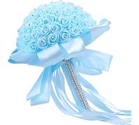 1/2/4/6 Pcs 10 Inches Wedding Flower Bouquets for Bride Bridesmaid Fake Rose Bouquets Floral Arrangements w/Diamond and Soft Ribbons for Wedding Decorations