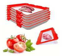 1/2/4/6pcs 12x8.6'' Stretch Fresh Silicone Food Storage Trays, Stretch Fresh Trays with Lids,Reusable Food Tray with Buckle, Silicone Food Storage Containers for Food Preservation (red*6)