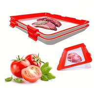 1/2/4/6pcs 12x8.6'' Stretch Fresh Silicone Food Storage Trays, Stretch Fresh Trays with Lids,Reusable Food Tray with Buckle, Silicone Food Storage Containers for Food Preservation (red*2)