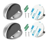 1/2/4/8/12 Pieces Stainless Steel Floor Door Stopper, Oval Floor Mounted Half Moon Door Stop with Screws and 3M Glues Self Adhesive for Protect Walls and Doors (Pack 2)