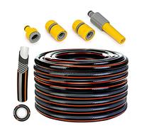 1/2" 4-Layer Carbon Black Irrigation Hose Pipe 15-50m + 4 Leakproof Connectors - Braided for Reinforcement