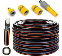1/2" 4-Layer Carbon Black Irrigation Hose Pipe 15-50m + 4 Leakproof Connectors - Braided for Reinforcement