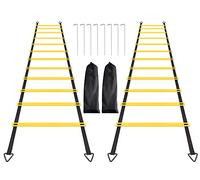 1/2/4 Pack Agility Ladder Set, 8 Rungs/12 Rungs Agility Ladder Set, Speed Training Ladder with Steel Stakes and Carry Bag for Soccer, Speed Fitness Feet Training(2 Pack, 12 Rungs)