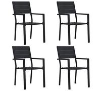 Garden Chairs Set 4pc White HDPE Wood-Look with Steel Frame 62x55.5x88.5cm Patio