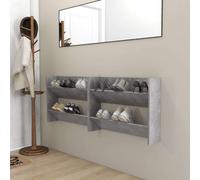 vidaXL Wall Shoe Cabinet High Gloss Grey Engineered Wood Hanging Cabinet Set