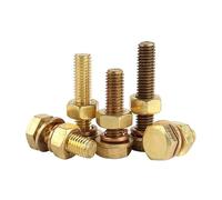 1/2/5/10pcs Brass Outer Hexagonal Bolt Screw Nut Flat Washer Elastic Combination DIN933 M3 M4 M5 M6 M8 M10 M12 4In1(10mm,M3 (10Set))