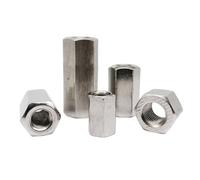 1/2/5/10pcs M3 M4 M5 M6 M8 M10 M12 304 Stainless Steel Hexagon Hex Long Lengthen Rod Connector Joint Sleeve Tubular Coupling Nut(20mm)