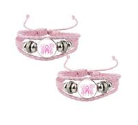 1/2/5 Pack Pink Breast Cancer Awareness Bracelets Handmade Adjustable Cord Bracelet Stylish Meaningful Pink Ribbon Breast Cancer Awareness Bracelet for Charity Activity Road Races (9x9x3cm)