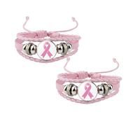 1/2/5 Pack Pink Breast Cancer Awareness Bracelets Handmade Adjustable Cord Bracelet Stylish Meaningful Pink Ribbon Breast Cancer Awareness Bracelet for Charity Activity Road Races (9x9x3cm)