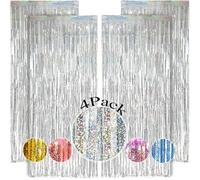1 * 2.5m Silver Tinsel Fringe Curtain Party Backdrop with Sparkles - OEMG 4Pcs Foil Curtains Gillter, Door Streamers Party for Prom 2026, Disco, Mamma Mia, Silver Birthday,Bachelorette Decorations