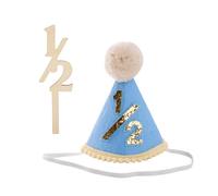1/2 Birthday Hat - 2PCS Half Birthday Hat and Wooden Cake Topper, Halfway To One Decor, Half Way To One Baby Decor, 6 Month Birthdays Decorations for Milestone Photo Prop, Sweet Hat Party Photo Prop