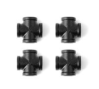 1/2" Black 4-Way Cross Fitting Connector, Home TZH 4-Pack Cast Malleable Iron 4 Way Corner Pipe Fittings for Industrial vintage style DIY Project/Furniture/Shelving Decoration(4, Black 1/2")