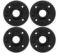 1/2" Black Floor Flange, Home TZH 4 Pack Malleable iron Pipe Flange for Industrial vintage style, Flanges with Threaded Hole for DIY Project/Furniture/Shelving Decoration (4, 1/2 Inch)