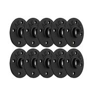 1/2" Black Painted Floor Flange, Home TZH 10 Pack 4 Bolts Iron Pipe Flange with Threaded Hole for Industrial vintage style for DIY Project/Furniture/Shelving Decoration (10, 1/2 Inch Black)