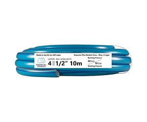 1/2" Blue Grey Flexible Garden Hose - 4 Layer Reinforced Pipe with Connectors Set for Hose Reels, Cart Extension Kit, Click-Lock Style Connectors (10m)