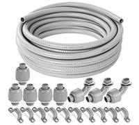 (1/2" Dia * 50 Feet) Yariwiz Flexible Electrical Conduit Liquid Tight PVC Conduit Kit with 5 PCS Coupling, 3 PCS Elbow and 10 PCS Strap, Sealtight Seal Flex Liquidtight Wire Outdoor Non Metallic Grey