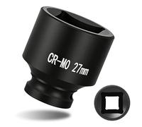 1/2" Drive 27mm Impact Socket Metric Standard Impact Socket Blackening Finish 4 Point Square Socket made with Chrome Molybdenum Alloy Steel for Auto Repair Mechanical Maintenance Removal of Axle Nut