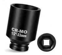 1/2" Drive 33mm Impact Socket Metric Deep Impact Socket Blackening Finish 6 Point Square Socket made with CR-MO Body for Auto Repair Mechanical Maintenance Removal of Axle Nut, 78mm Length