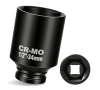 1/2" Drive 34mm Impact Socket Metric Deep Impact Socket Blackening Finish 6 Point Square Socket made with CR-MO Body for Auto Repair Mechanical Maintenance Removal of Axle Nut, 78mm Length