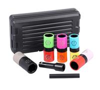 1/2'' Drive Half Size Lug Nut Flip Socket Set Wheel Protector Impact Deep Socket with Non Marring Sleeve and Thin Wall Design for Car CR-MO Steel Metric