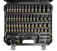 1/2" Drive Impact Socket Set, 65-Piece Standard SAE (3/8" to 1-1/4") & Metric (10mm-24mm) Deep & Shallow Socket with Embossed Painted Marking, Includes Adapters, Ratchet Wrench, Extension Bars