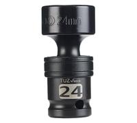 1/2" Drive Metric 24mm Shallow Universal Swivel Impact Socket, 6PT, CR-MO | Universal Joint Swivel Socket with Flexible Wobble