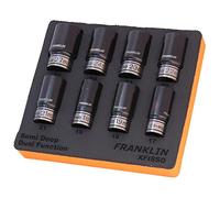 1/2" Drive Semi Deep Thin Wall Impact Socket Set 6 Pt 17-27mm Franklin Tools XFI8SD