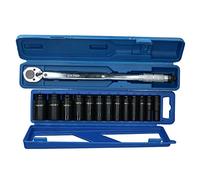 1/2” Drive Torque Wrench 28 - 210Nm with 13 Deep Impact Sockets 13 - 32mm