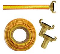 1/2" Garden Hose 15 metres with Brass Geka Claw Fittings - 6 Layer Yellow Hose Pipe Set with 13mm Barb Couplings, Kink-Resistant UV Weatherproof Hose for Irrigation, Water Transfer, Outdoor Cleaning