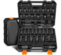 VonHaus 1/2" Drive Impact Socket Set for Wheel Nut Removal - 40pc Deep & Standard Metric Sockets (8-32mm) - Heavy Duty Car Repair Kit with Extensions & Case