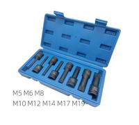 1/2 Inch 12-Point Torx Socket Wrench Set, Metric M5 to M19, 8-Piece for Impact Duty Drive Bit for Pneumatic Tools, Heat-Treated Steel, Portable Storage Box Included