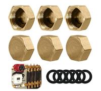 1/2 inch Brass Blanking Cap, 6 Pcs Radiator Valve Caps with Sealing Tape, Hex Brass Female Blanking Stop Nut Fitting for Pipe Washing Machine Valve Faucets