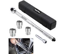 1/2 Inch Drive Torque Wrench Set Dual-Direction Adjustable 28-210Nm with Extension Bar and Socket and Storage Case