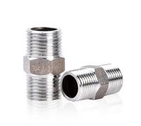 1/2 Inch Stainless Steel Double Nipple Thread Fitting - Pack of 2 Male Thread, Silver, Ideal for Hot and Cold Water Supply, Pipes and Shower Hose Extension