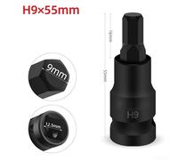 1/2 Inch Wrench Socket Adapter, Hex Socket Head H4-H14 for Ratchet Wrench, Chrome Vanadium Steel Sleeve Bit with 12.7mm Drive, 55mm Long, Black(H9)