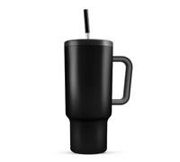 1.2 L Thermal Mug with Handle and Straw, Double-Walled Stainless Steel, Vacuum Tight Drinking Bottle, BPA-Free, Dishwasher Safe, Water Bottle for 48 Hours Ice / 34 Hours Cold / 12 Hours Hot (Black)