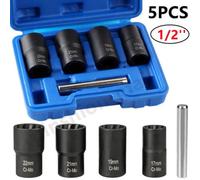 1/2" Locking Wheel Nut Remover Set Stud Bolt Impact Twist Socket Extractor Tool