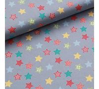 1/2 Metre - Circus Stars 100% Egyptian Quilting Cotton Fabric Patterned Multi-Coloured Stars Pastel & Bright Colours, Bunting, Dressmaking, Kids Children Patchwork Quilts 112cm / 44" Wide (Grey)