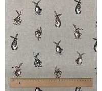 1/2 Metre | Natural Beige 100% Linen Fabric Shabby Animals Hare Digital Print Design for Upholstery, Curtains, Craft Quilting, Patchwork, Cushion, Dress Making and Bags 54”/138cm Wide