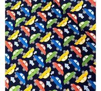 1/2 Metre | Navy Blue, Green, Blue, Red and Yellow 100% Egyptian Cotton Fabric, Quilting, Patchwork, Colourful Retro Cars Road Sign Arrow Theme, Children Fabrics 44”/ 112 cm Wide