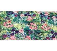 1/2 Metre Tropical Flower Garden Luxury Japanese Silky Satin Fabric Digitally Printed Medium Weight Multi-Coloured Fabric Palm Leaves, Orchids, Hibiscus Floral Exotic 150cm / 60” Width