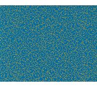 1/2 Metre | Turquoise and Gold 100% Cotton Fabric Gold Luster Scroll Swirls Fabric Freedom Quilting Christmas Blender 44” Wide 112 cm